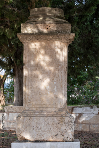 pedestal with inscription, Roman city of Pollentia, Alcudia, Mallorca, Balearic Islands, Spain photo