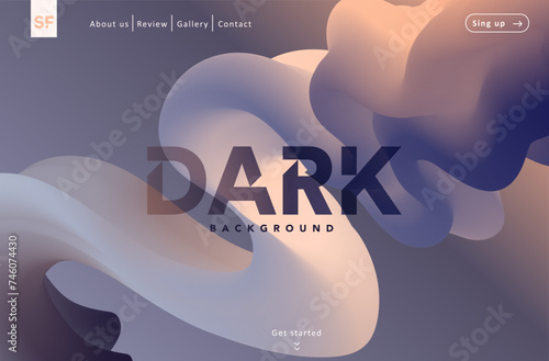 Blue orange tones fluid wave gradient landing page. Dark mystical modern flow bland shape background design for cover, poster, flyer, presentation, advertising, banner