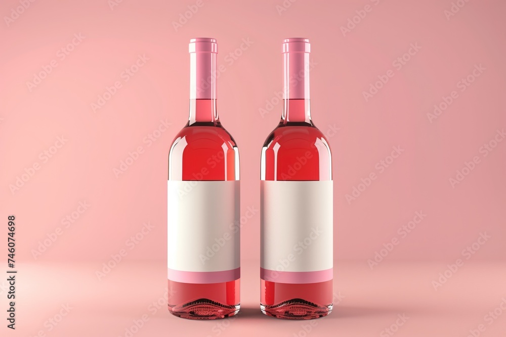Bottles of rose wine template on pink background with copy space, Valentine's day, Mother's day, Women's Day and love concept Bottles of rose wine template on pink background with copy space, Valentine's day, Mother's day, Women's Day and love concept