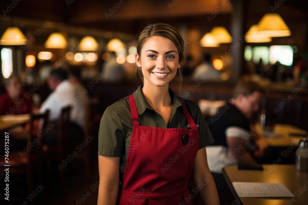 Smiling portrait of a young waitress in cafe or bar Smiling portrait of a young waitress in cafe or bar