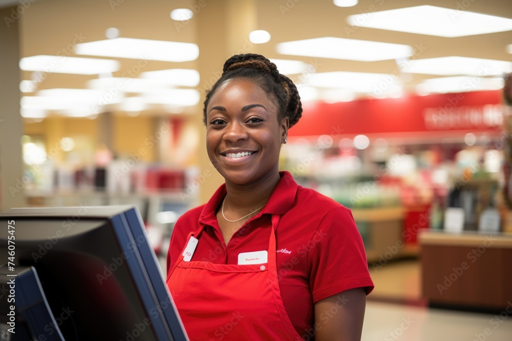 Portrait of a smiling young woman working at the cash register Portrait of a smiling young woman working at the cash register