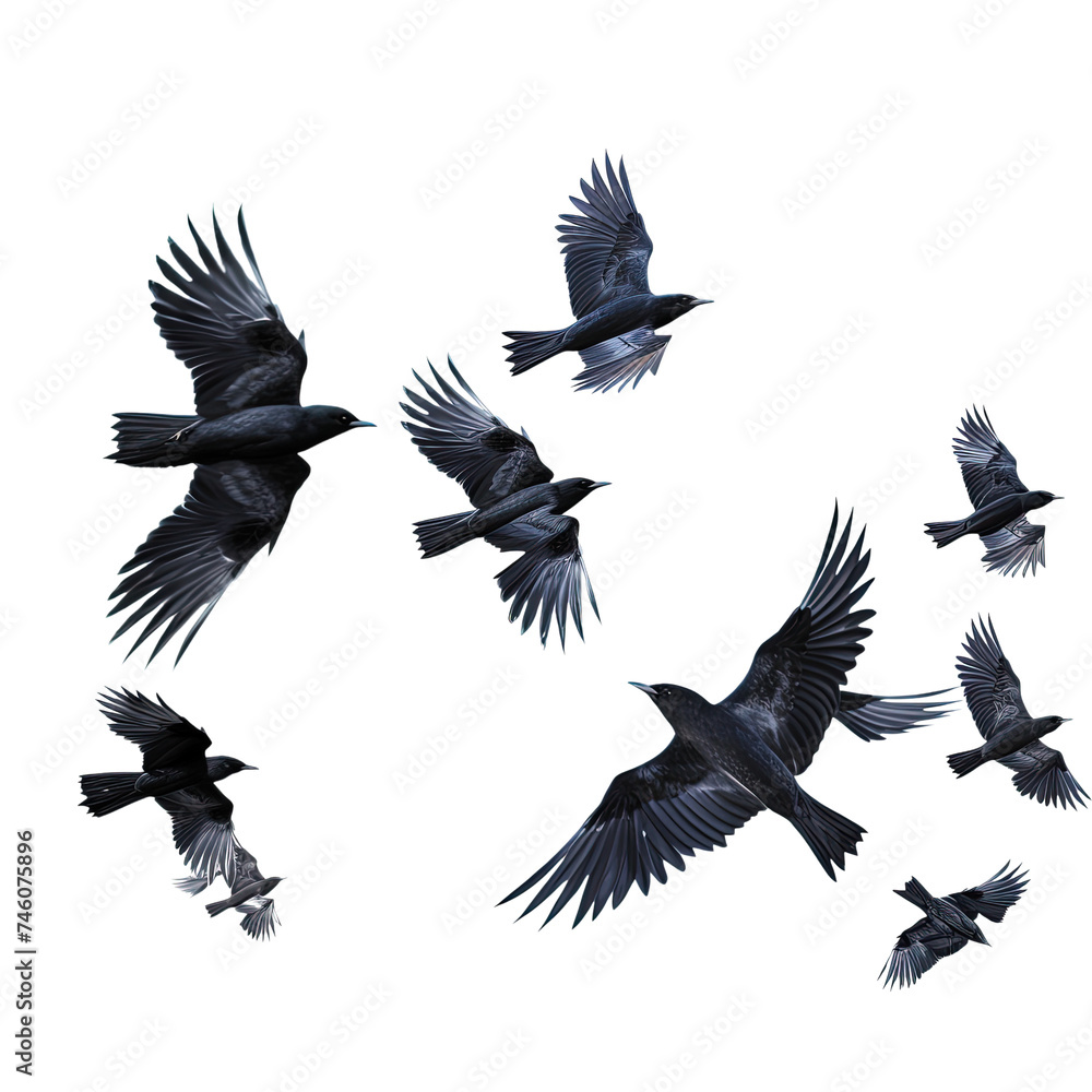 Obraz premium Ravens Birds flying isolated on white or transparent background
