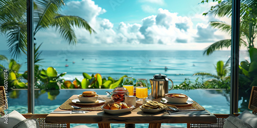 Luxury tourist resort breakfast in hotel room