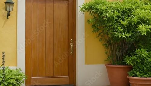 Golden Brown Wooden Door Beside Green Leafed Plant