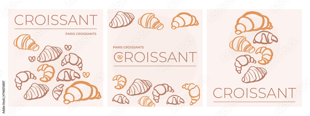 Isoplated vector set of croissants. Menu template. Bakery. Hand drawn template with pastries sketch. Fresh bakery. Shop. Pastry. Isoplated vector set of croissants. Menu template. Bakery. Hand drawn template with pastries sketch. Fresh bakery. Shop. Pastry.