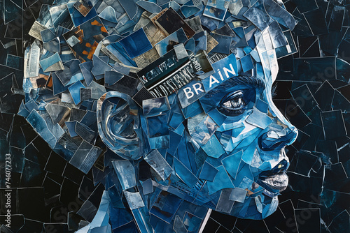 An intricate mosaic depicting the human mind in blue tones