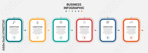 Vector Infographic design business template with icons and 6 options or steps. Can be used for process diagram, presentations, workflow layout, banner, flow chart, for UI design,