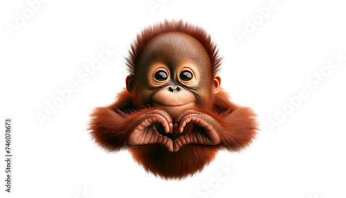Illustration of cute baby orangutan with heart shaped paws