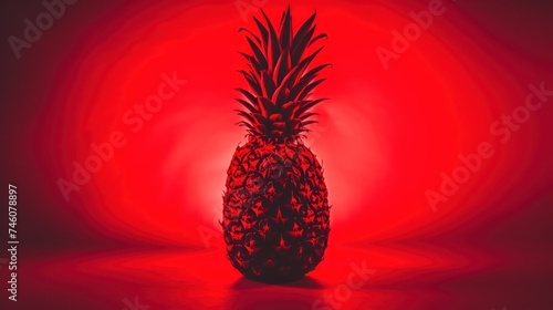 a black and red photo of a pineapple on a red and black background with a red light behind it. photo