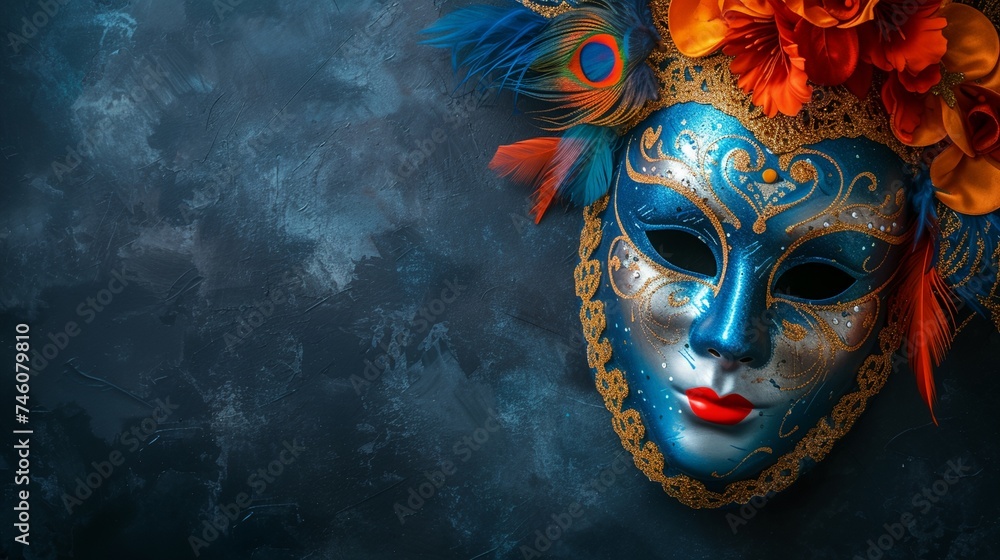 a colorful mask with feathers