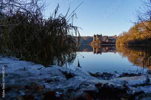 Beautiful castle of Val with a perfect reflexion on the water, France tourism photo