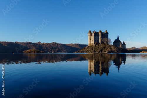 Beautiful castle of Val with a perfect reflexion on the water, France tourism