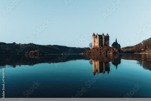 Beautiful castle of Val with a perfect reflexion on the water  France tourism