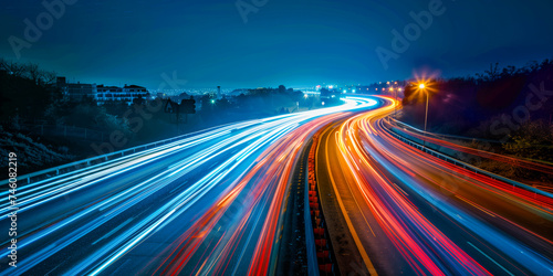 Traffic on highway at night with long-exposure effect - AI Generated