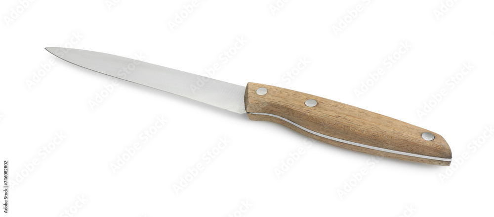 Obraz premium One sharp knife with wooden handle isolated on white