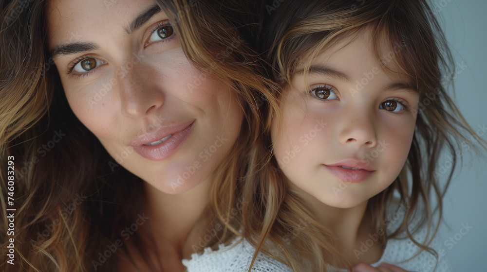 Mother-daughter love illuminated in golden hour light, capturing the essence of family, with ample space for text, perfect for lifestyle articles Mother-daughter love illuminated in golden hour light, capturing the essence of family, with ample space for text, perfect for lifestyle articles