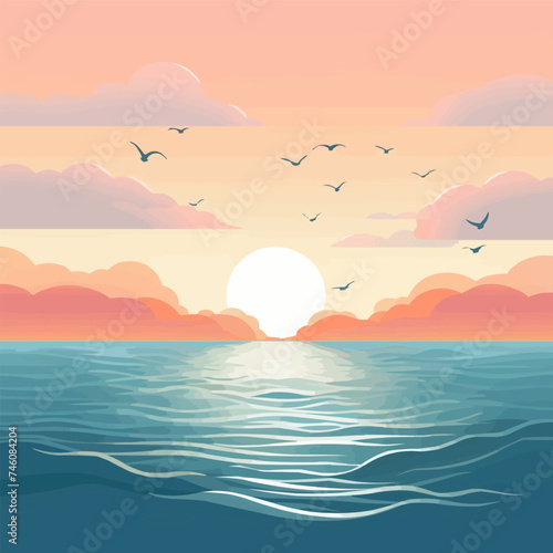 sunrise ocean vector flat minimalistic isolated illustration