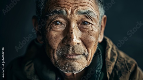 North Korean resident and man. detailed the texture of the photo. Portrait of a man.