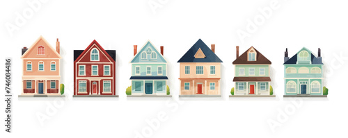 Vector house collection - Set of house designs in front view. Flat design illustration