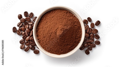 Wallpaper Mural Bowl of ground coffee and beans isolated on white background, top view Torontodigital.ca