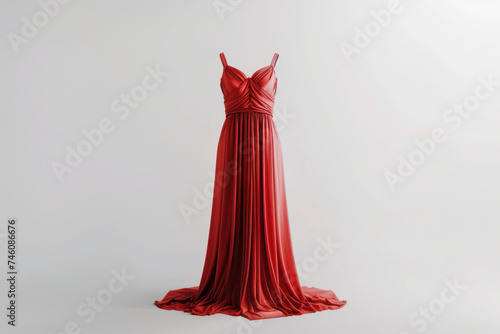  Luxurious Long Red Evening Gown on a Clean White Background