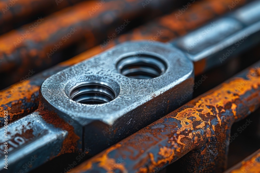The image portrays weathered rust on scaffold joints, creating a rich texture and indicating aged industrial equipment The image portrays weathered rust on scaffold joints, creating a rich texture and indicating aged industrial equipment
