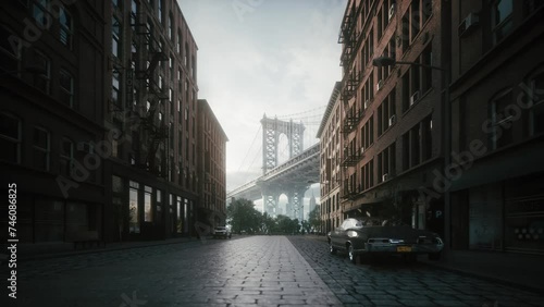 Manhattan bridge from Washington street in Brooklyn, New York