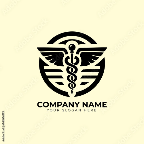 Vector medical snake caduceus logo sign template vector
