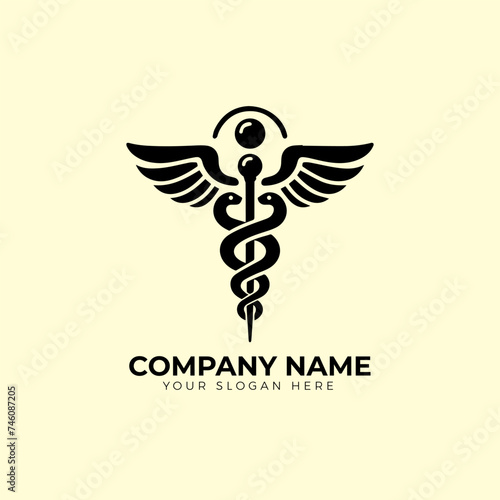 Vector medical snake caduceus logo sign template vector
