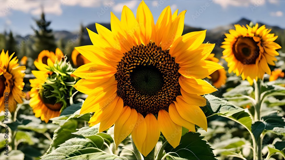 Obraz premium Sun, Field, flowers, sunflower, seeds, blossom, field of sunflowers, crops, cultivation, wallpaper HD background HD, HD