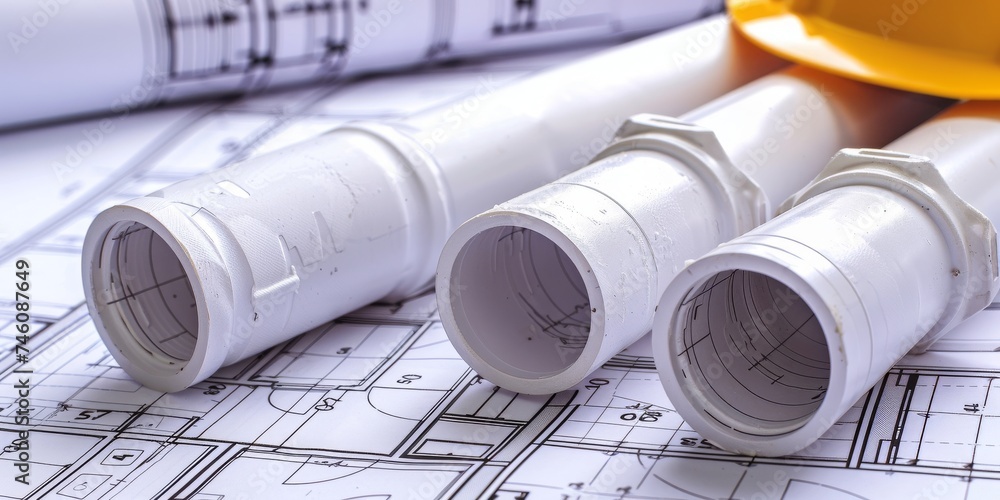 Mechanical Blueprints and Metal Fittings Symbolizing Industrial Design and Craftsmanship, Generative AI Mechanical Blueprints and Metal Fittings Symbolizing Industrial Design and Craftsmanship, Generative AI