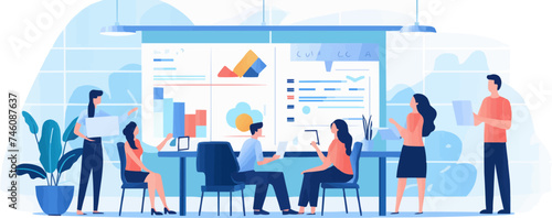 Kan ban board, teamwork communication process, agile project management concept. flat vector modern illustration