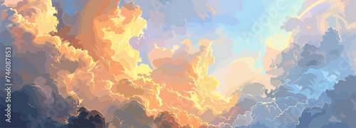 Beautiful vector illustration of a dramatic sunset sky in orange and yellow tones for print and web.