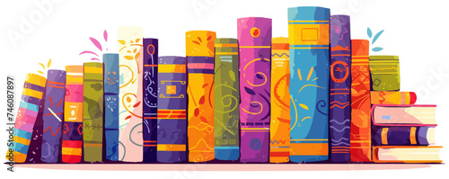 Multicolored book spines. Books on a transparent background. Vector illustration in flat style.
