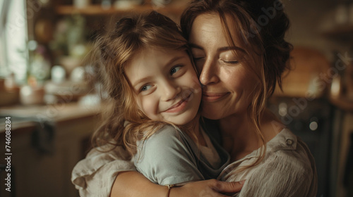 Family's essence captured: a joyful mother-daughter duo, surrounded by nature's beauty, ample space for adding your message