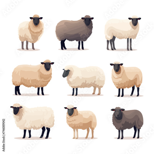 Sheep set flat cartoon isolated on white background. Vector isolated illustration