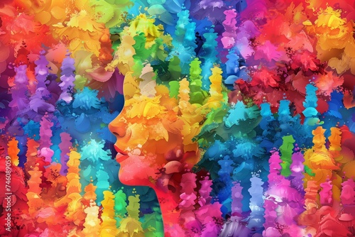 Colorful Abstract Portrait Representing Mental Health Concepts photo