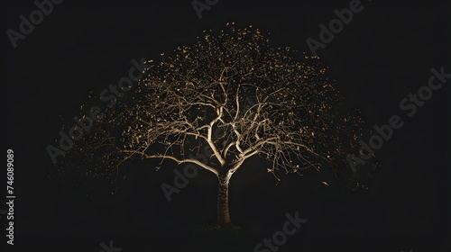 A minimalist design of a tree of life, pure black background