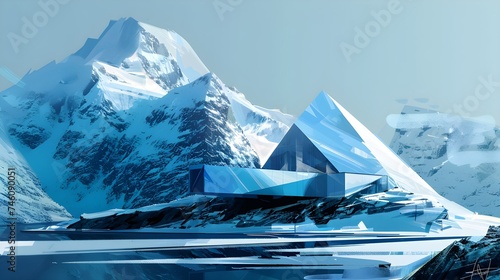Extreme Architecture in Norway or Spitsbergen Minimalist Architecture Brainstorming Wallpaper Background Digital Art Illustration Poster Card of Architecture