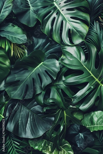 Lush tropical leaves with a moody green aesthetic