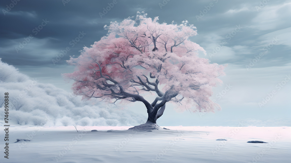 tree in beautiful snow scene,
Beautiful winter nature landscape, amazing mountain view