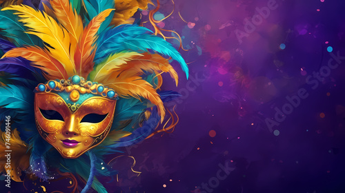 Wallpaper Mural Top view of carnival mask decorated with feathers and beads Torontodigital.ca