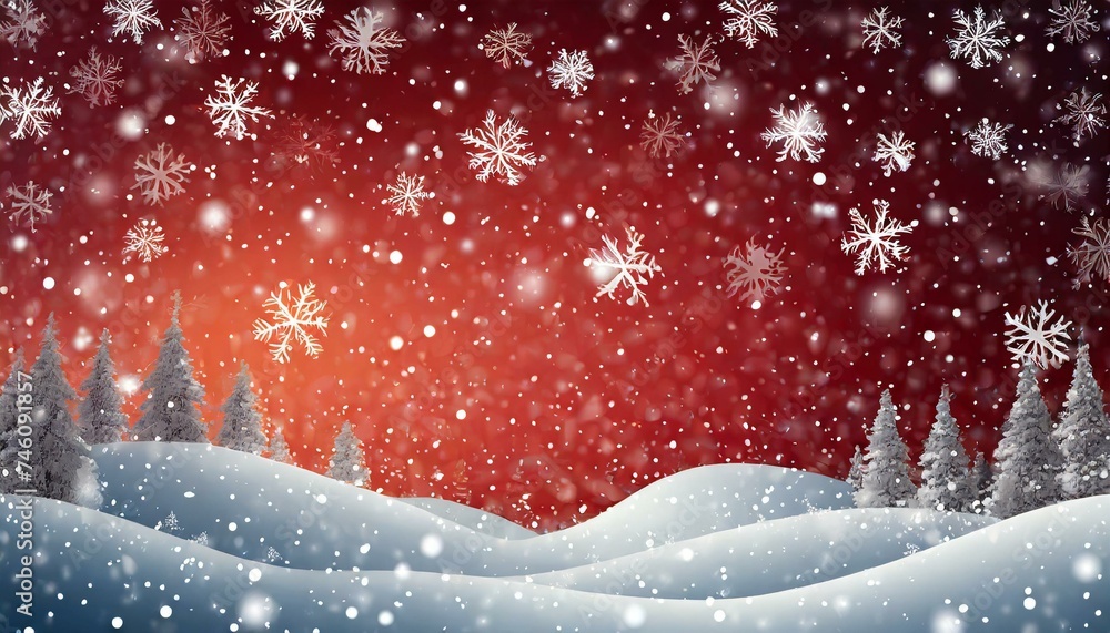 rrière-plan rouge neige. Le design hivernal enneigé de Noël. 