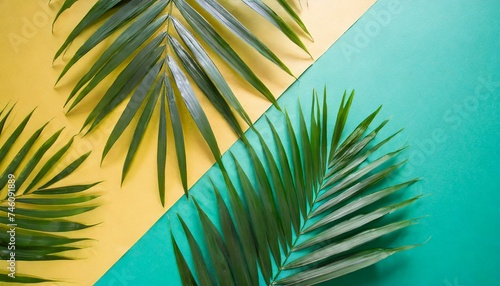 Arrière-plan tropical coloré et clair avec feuilles de palmiers tropicaux peintes exotiques..jpg, Firefly Arrière-plan tropical coloré et clair avec feuilles de palmiers tropicaux peintes exotiques.  photo