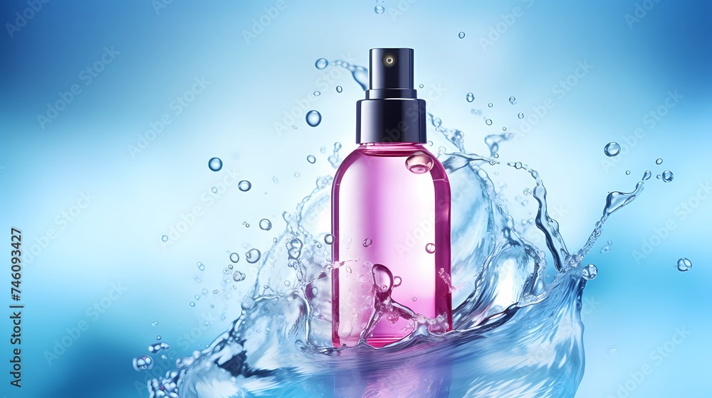 Cosmetic bottles on background, advertising shoot