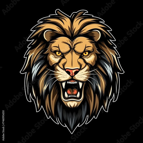 logo lion on black background сreated with Generative Ai © Andrii Yablonskyi