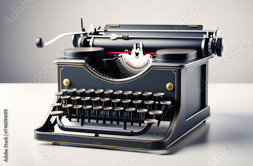 Old vintage typewriter and a blank sheet of paper inserted. Isolated on white background. Writer card