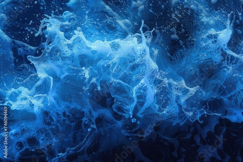 Close-up of vibrant bioluminescent ocean water texture with ethereal glow, shimmering and serene. Mesmerizing marine magic with colorful waves, natural beauty in abstract underwater background.
