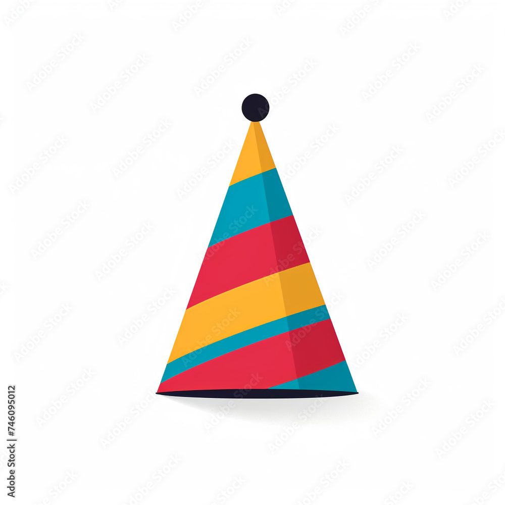 birthday cap, sharp clean and bold black lines, triadic Flat color, isolated on white сreated with Generative Ai