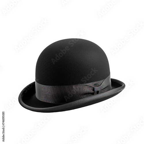 Black bowler hat on white or transparent background